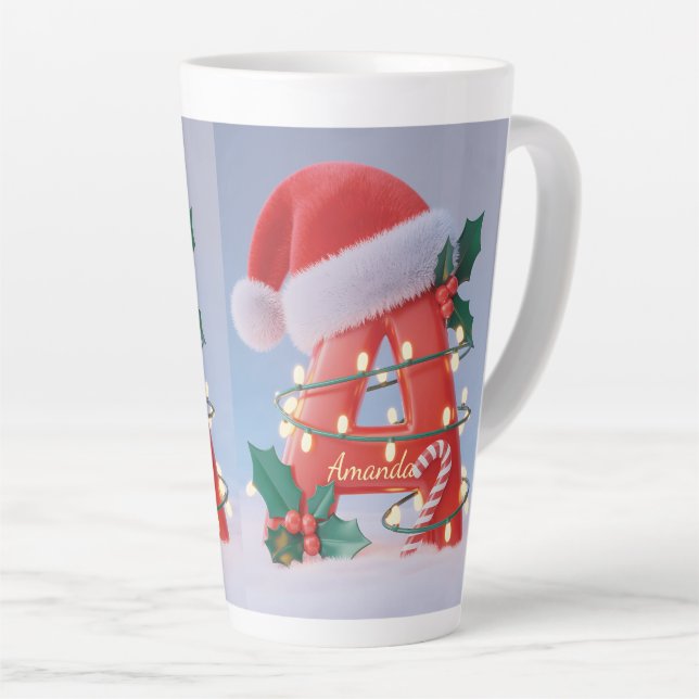 Personalized Alphabet 'A' Christmas  Latte Mug (Right Angle)