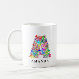 Personalized Alphabet A Flower Monogram Coffee Mug