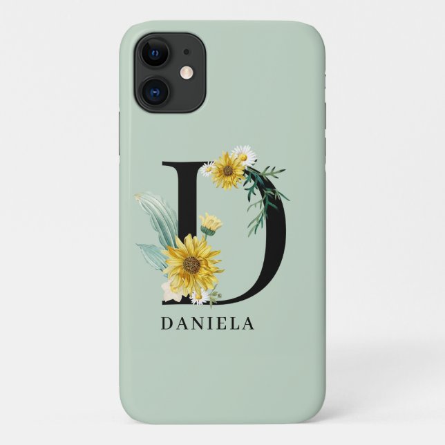 Personalized Alphabet D Floral Monogram  Case-Mate iPhone Case (Back)