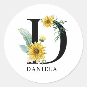 Personalized Alphabet D Floral Monogram Classic Round Sticker