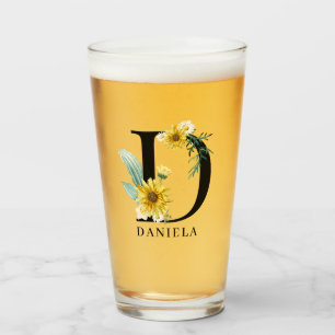 Personalized Alphabet D Floral Monogram Glass