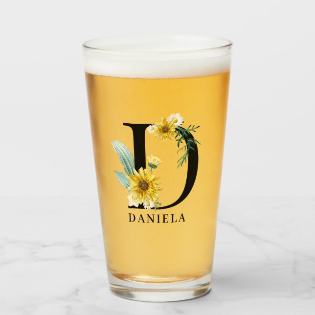 Personalized Alphabet D Floral Monogram  Glass (Front Filled)