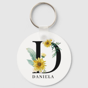 Personalized Alphabet D Floral Monogram  Keychain