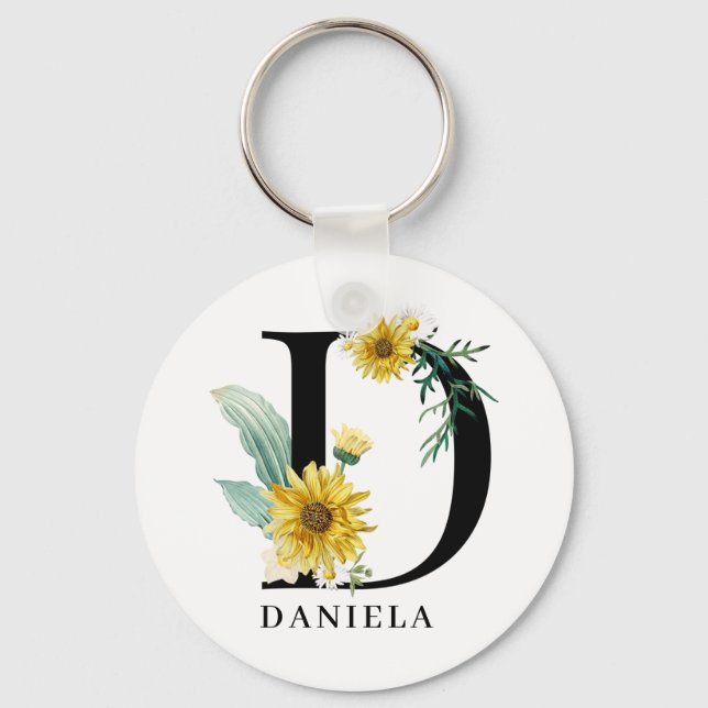 Personalized Alphabet D Floral Monogram  Keychain (Front)