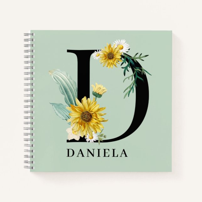 Personalized Alphabet D Floral Monogram  Notebook (Front)