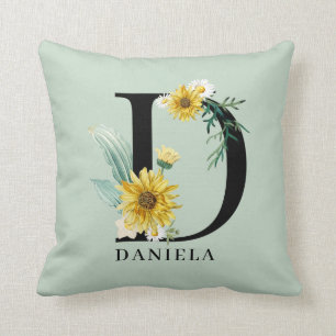 Personalized Alphabet D Floral Monogram Throw Pill Pillow