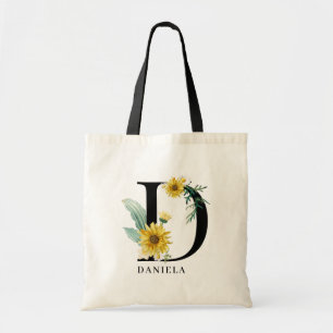Personalized Alphabet D Floral Monogram Tote Bag