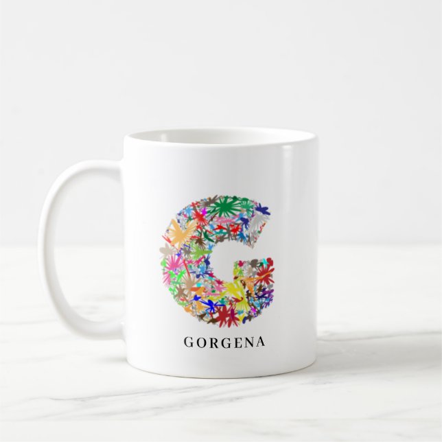 Personalized Alphabet G Flower Monogram Coffee Mug (Left)