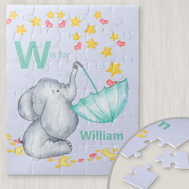 Personalized Alphabet Name Cute Elephant Boys Jigsaw Puzzle (Creator Uploaded)