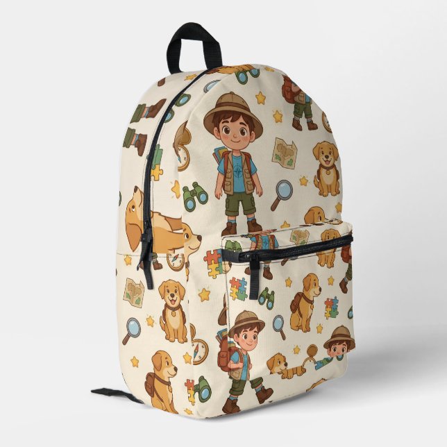 Personalized Alphaland Kid Explorer Backpack Beige (Back Corner Left)