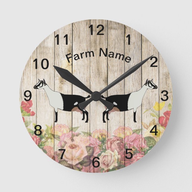 Personalized Alpine Dairy Goat Farm Round Clock (Front)