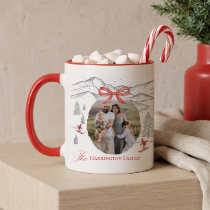 Personalized Alpine Nordic Christmas Photo Red Bow Mug