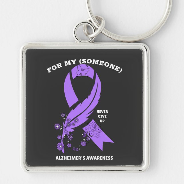 Personalized Alzheimer's Awareness Ribbon Keychain (Front)