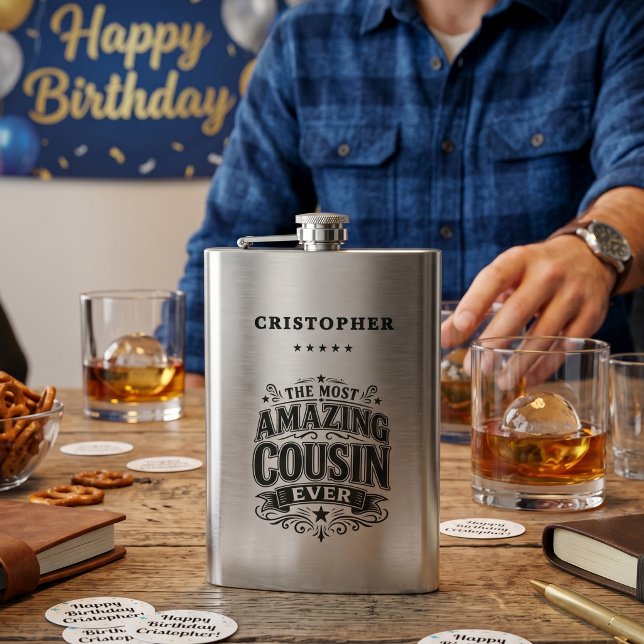 Personalized Amazing Cousin Gift Hip Flask (Creator Uploaded)