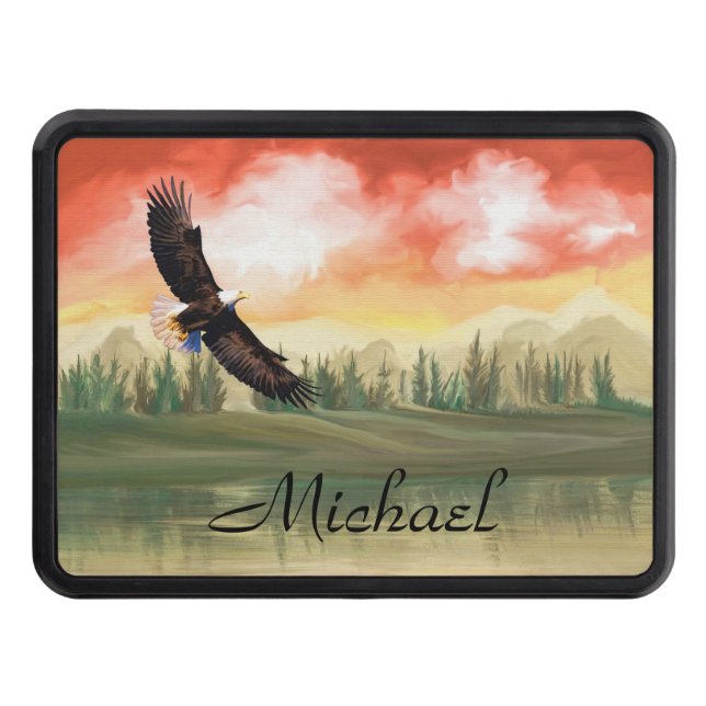 Personalized America Bald Eagle In Flight Trailer Hitch Cover (Front)