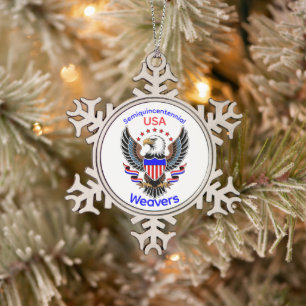 Personalized American 250th Birthday Snowflake Pewter Christmas Ornament