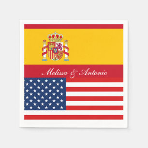 Personalized American and Spanish  flags Party Napkin