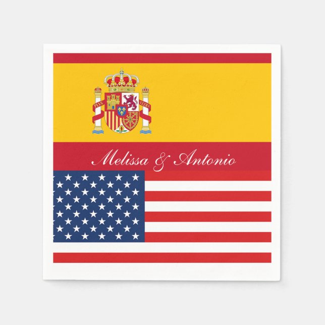 Personalized American and Spanish  flags Party Napkin (Front)