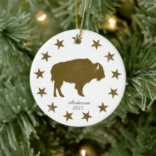 Personalized American Buffalo Western Christmas Ceramic Ornament