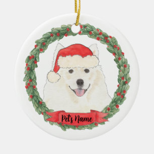 Personalized American Eskimo Dog Samoyed Christmas Ceramic Ornament