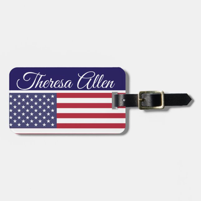 Personalized American flag baggage tag (Front Horizontal)