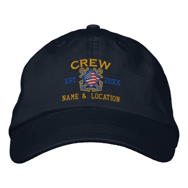 Personalized American Flag Crew Nautical Embroider Embroidered Hat (Front)