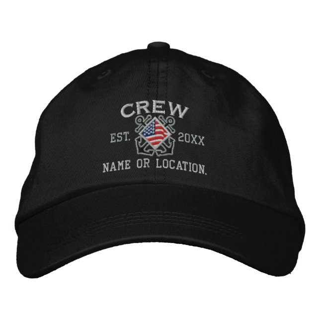 Personalized American Flag Crew Nautical Embroider Embroidered Hat (Front)
