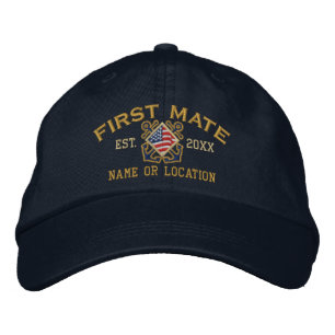 Personalized American Flag First Mate Nautical Embroidered Hat
