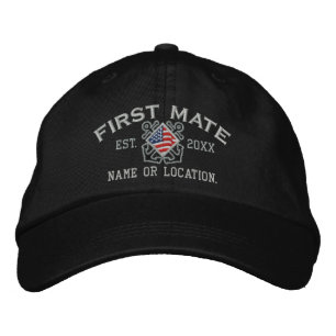 Personalized American Flag First Mate Nautical Embroidered Hat