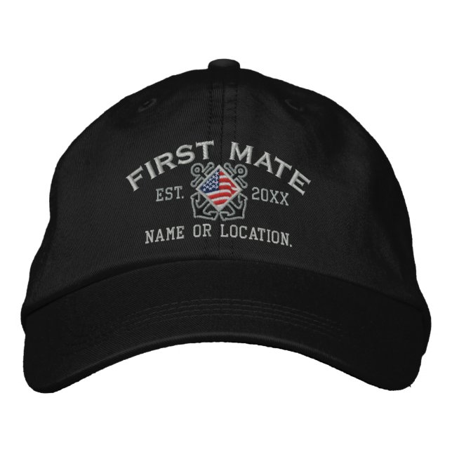 Personalized American Flag First Mate Nautical Embroidered Hat (Front)