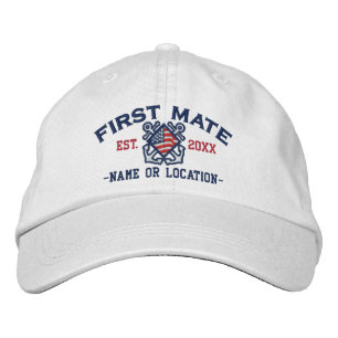 Personalized American Flag First Mate Nautical Embroidered Hat