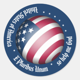 Personalized American Flag Globe and USA Motto Classic Round Sticker