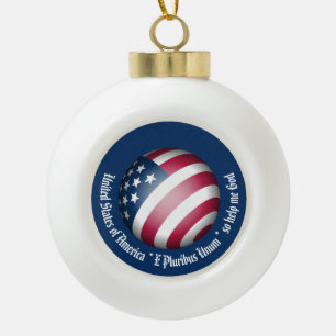 Personalized American Flag Globe, USA Citizenship Ceramic Ball Christmas Ornament