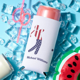 Personalized American Flag Golf Player Seltzer Can Cooler