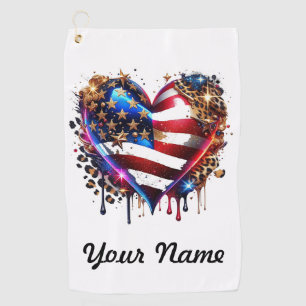 Personalized American Flag Heart Golf Towel