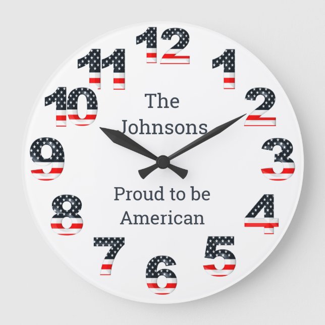 Personalized American Flag Numbers Large Clock (Front)