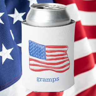 Personalized American Flag Patriotic Drink Can Cooler