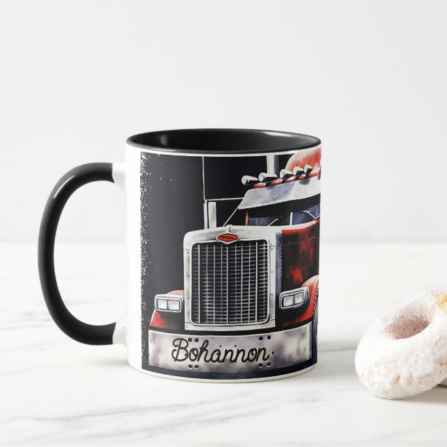 Personalized american flag semi truck mug (With Donut)