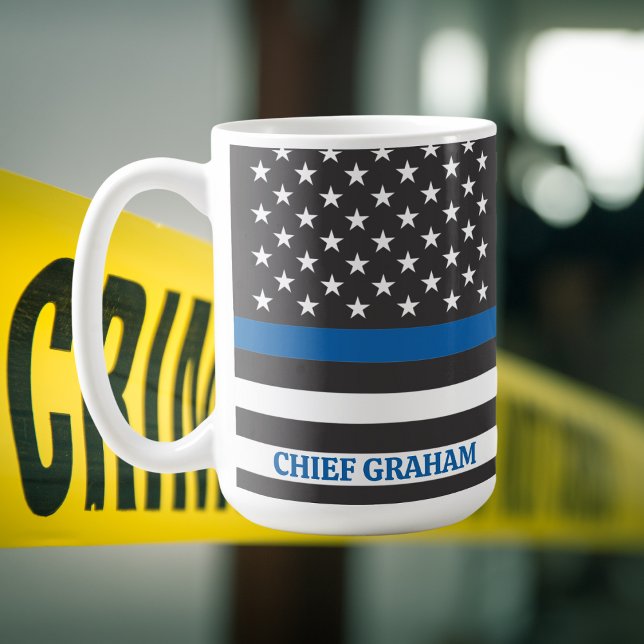 Personalized American Flag Thin Blue Line Coffee Mug (Creator Uploaded)