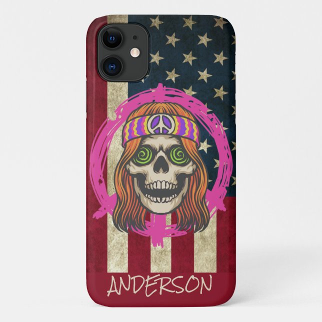 Personalized American  Hippy Skull  Case-Mate iPhone Case (Back)