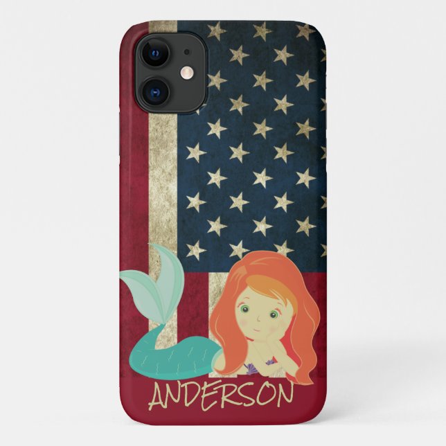Personalized American Mermaid Orange Case-Mate iPhone Case (Back)