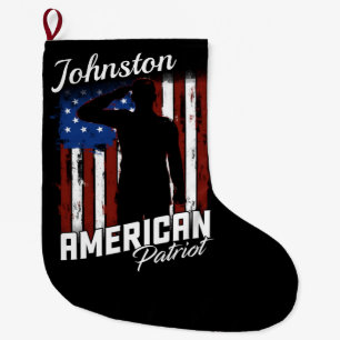 Personalized American Patriot Soldier USA Flag Large Christmas Stocking