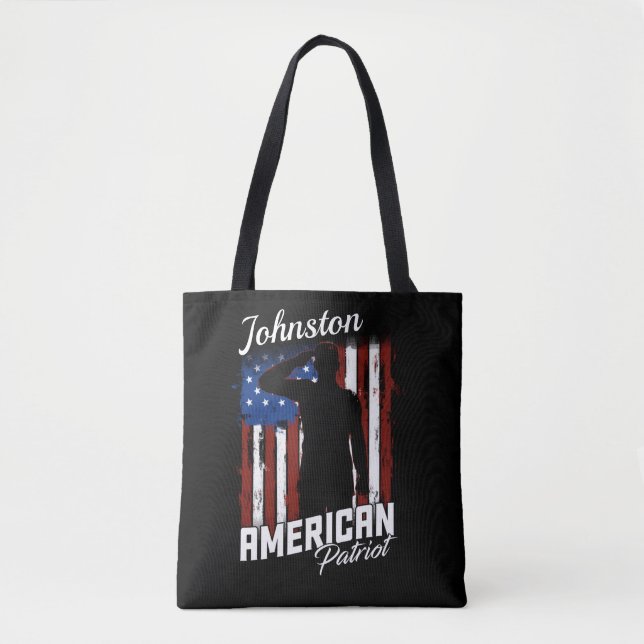 Personalized American Patriot Soldier USA Flag  Tote Bag (Front)