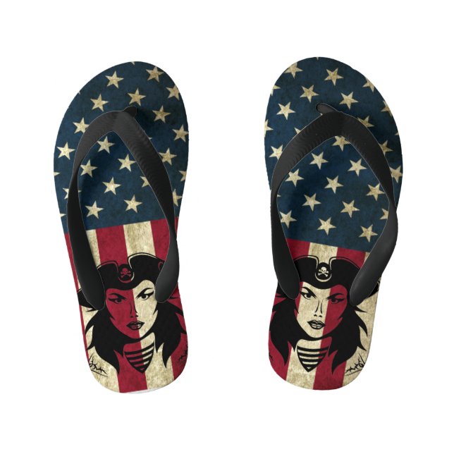 Personalized American Pirate Captain Kid's Flip Fl Flops (Footbed)