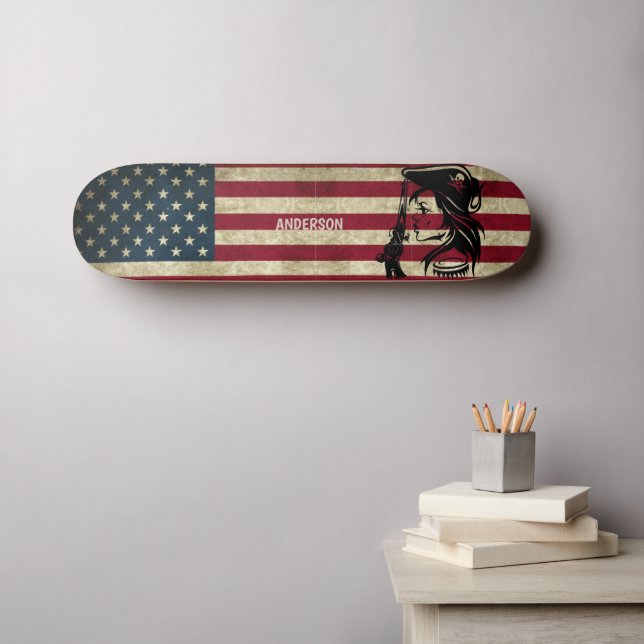 Personalized American  Pirate Lady  Skateboard (Wall Art (Horz))