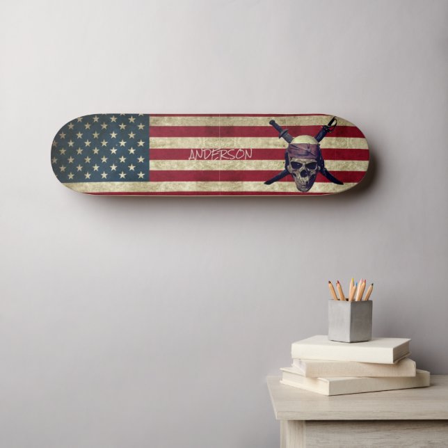 Personalized American  Pirate with swords Skateboard (Wall Art (Horz))