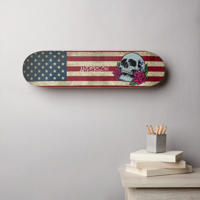 Personalized American Skull Skateboard (Wall Art (Horz))