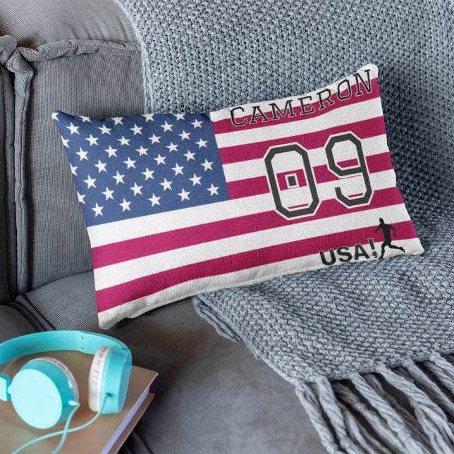 Personalized American Soccer Athlete Patriotic  Lumbar Pillow (Creator Uploaded)