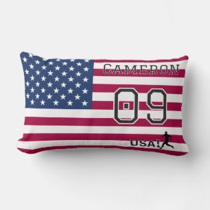 Personalized American Soccer Athlete Patriotic Lumbar Pillow