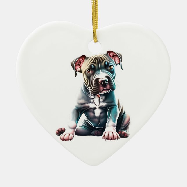 Personalized American Staffordshire Terrier Puppy Ceramic Ornament (Front)